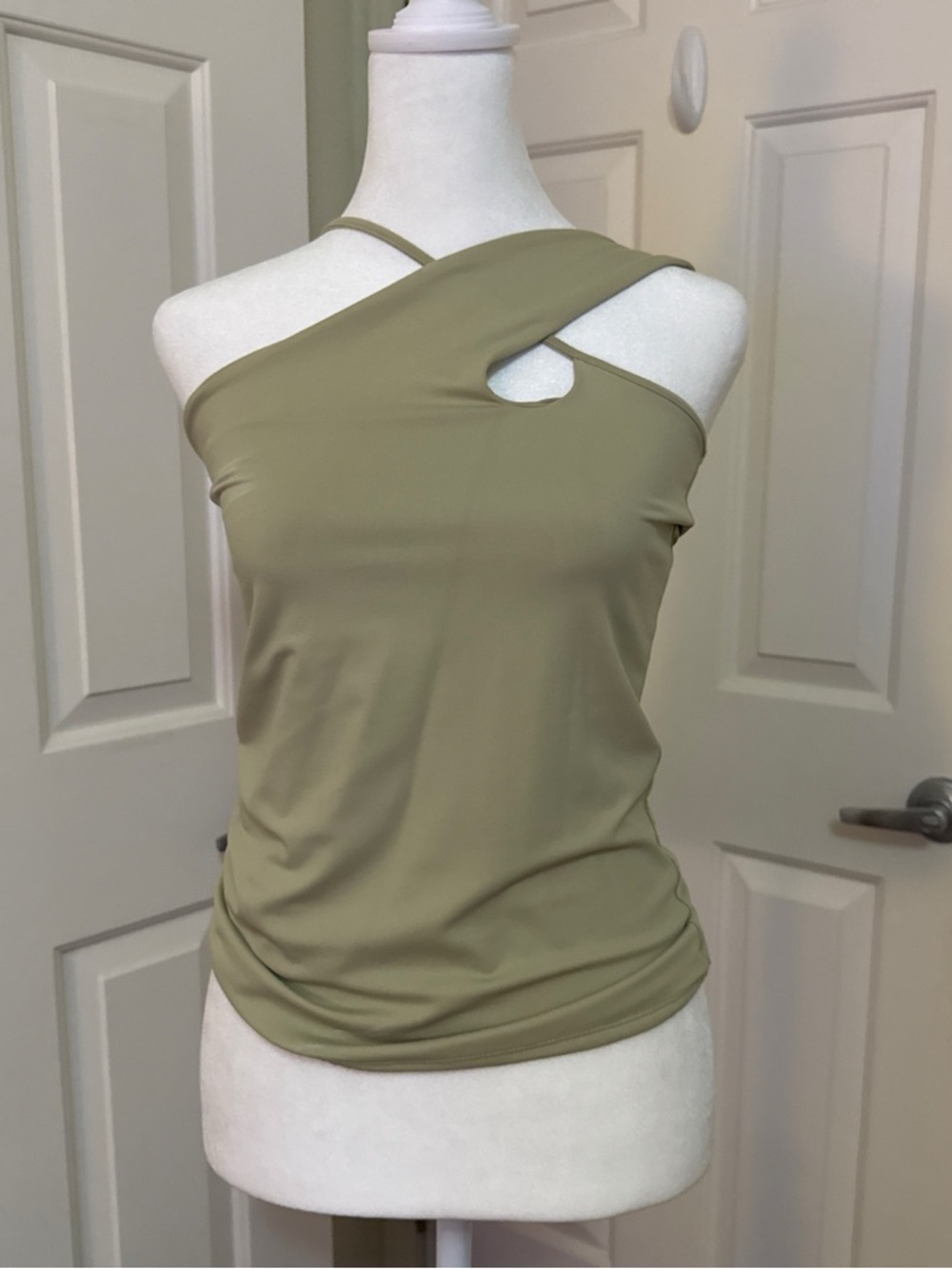 Asymmetric One-Shoulder Sage Green Tank Top